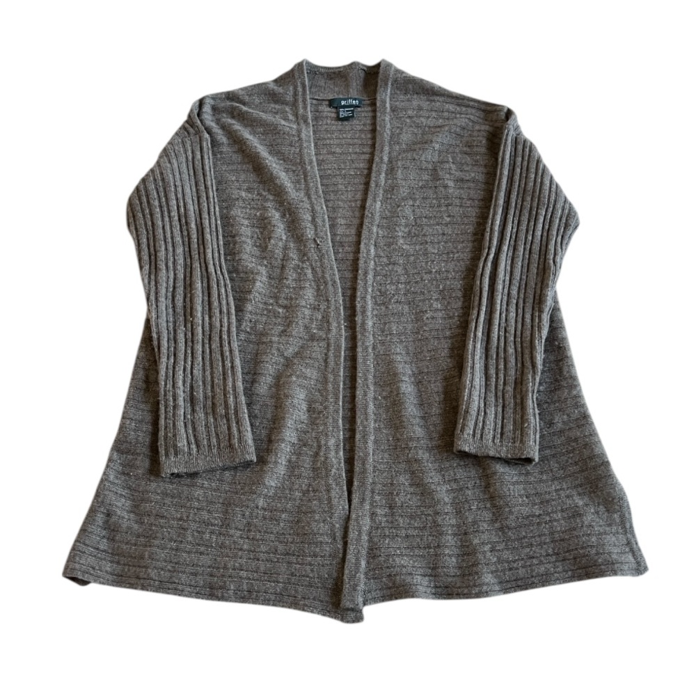 Griffin Cashmere 100% Cashmere cardigan sweater mushroom ribbed L - FLAWED